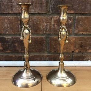Vintage Brass Tassel Bow Candlesticks Pair